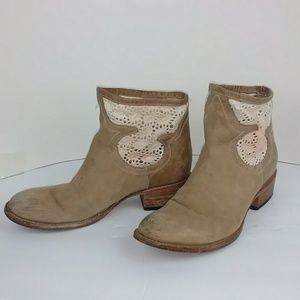 Freebird by Steven Tan Suede Ankle Boots with Cream Cutout Detail